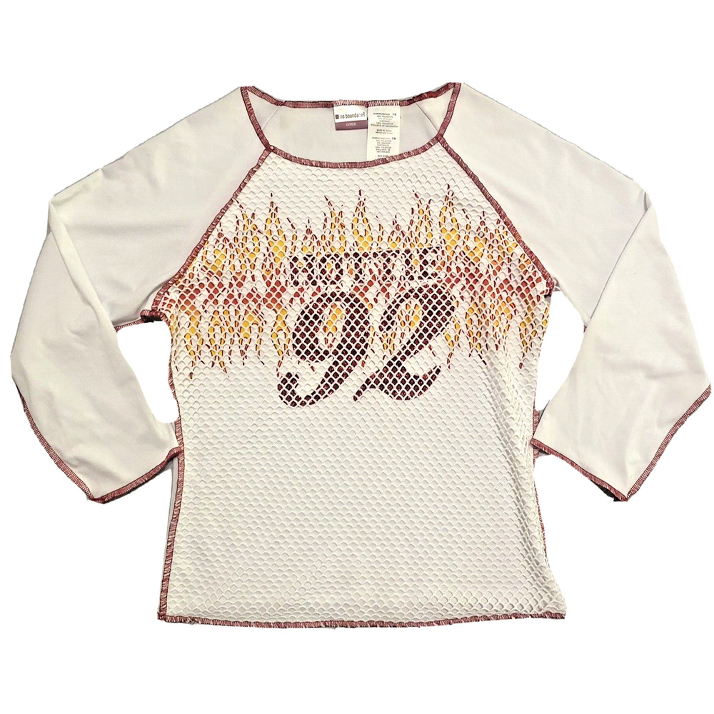 Vintage 90’s No Boundaries Hottie 92 Flame Mesh Junior's Size 7/9 Y2K T-shirt